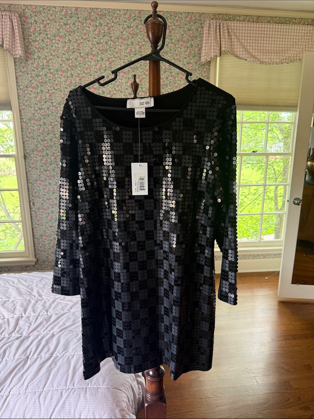 Joan Vass Black Sequin Tunic Top